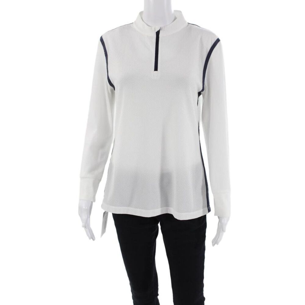 Tory Sport Womens Two-Toned Textured Round Neck Activewear Top White Size L